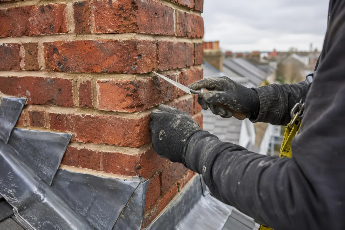 Specialist repointing brick joints on a Willesden chimney